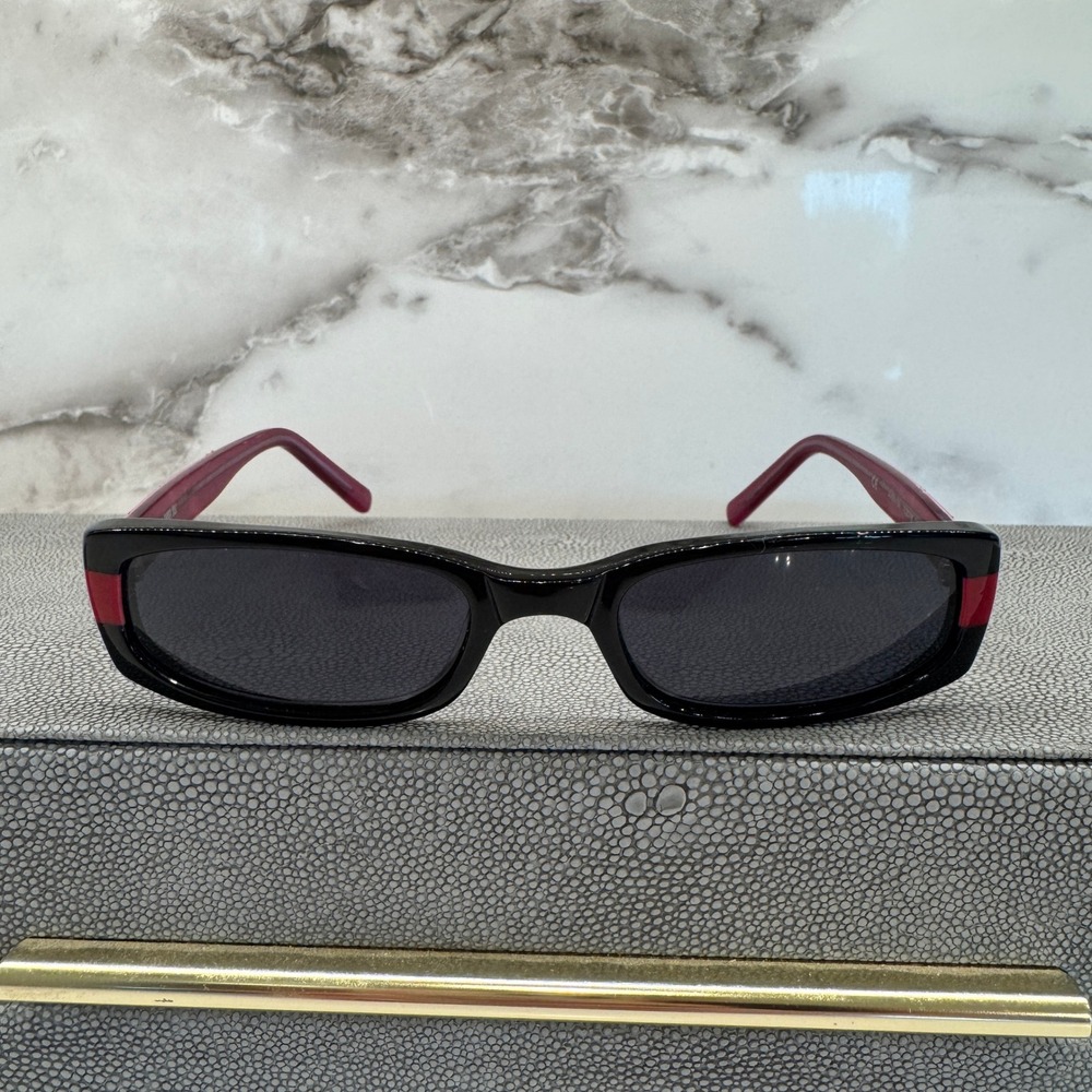 Vintage 90's Anna Sui Black Red Rectangular Sunglasses AA50103 Y2K Style